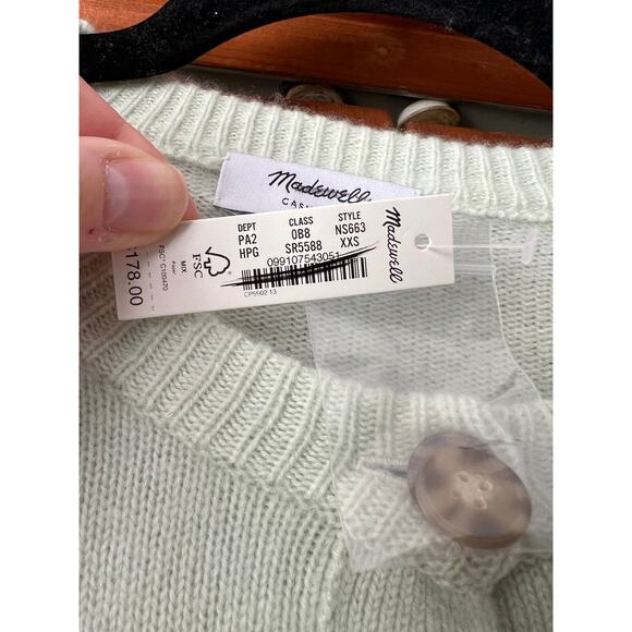 NWT Madewell Women's Cashmere Button-Front Cardigan Sweater Pale Green Size XXS - Picture 7 of 10